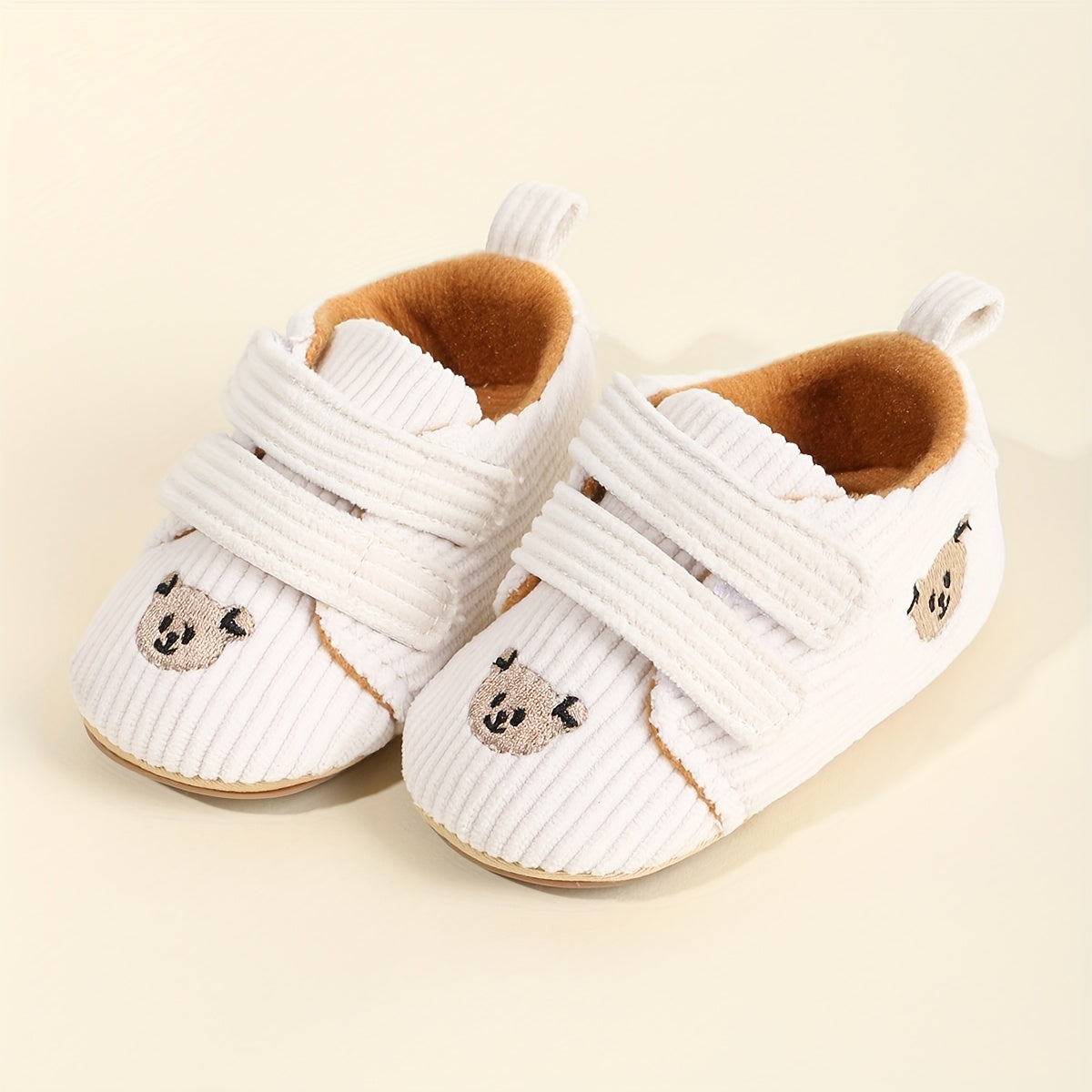 Cute Cartoon Bear Toddler Shoes for Boys & Girls - Soft Fabric with Non-Slip Rubber Sole, Hook-and-Loop Closure, Low-Top Design for Spring & Autumn, 0-18 Months Infant & Toddler Footwear