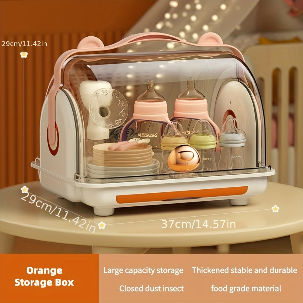 Large Capacity Baby Bottle Storage Box - Transparent Tableware Organizer With Drain And Dust-Proof Drying Rack - Perfect For Christmas Gift Ideas