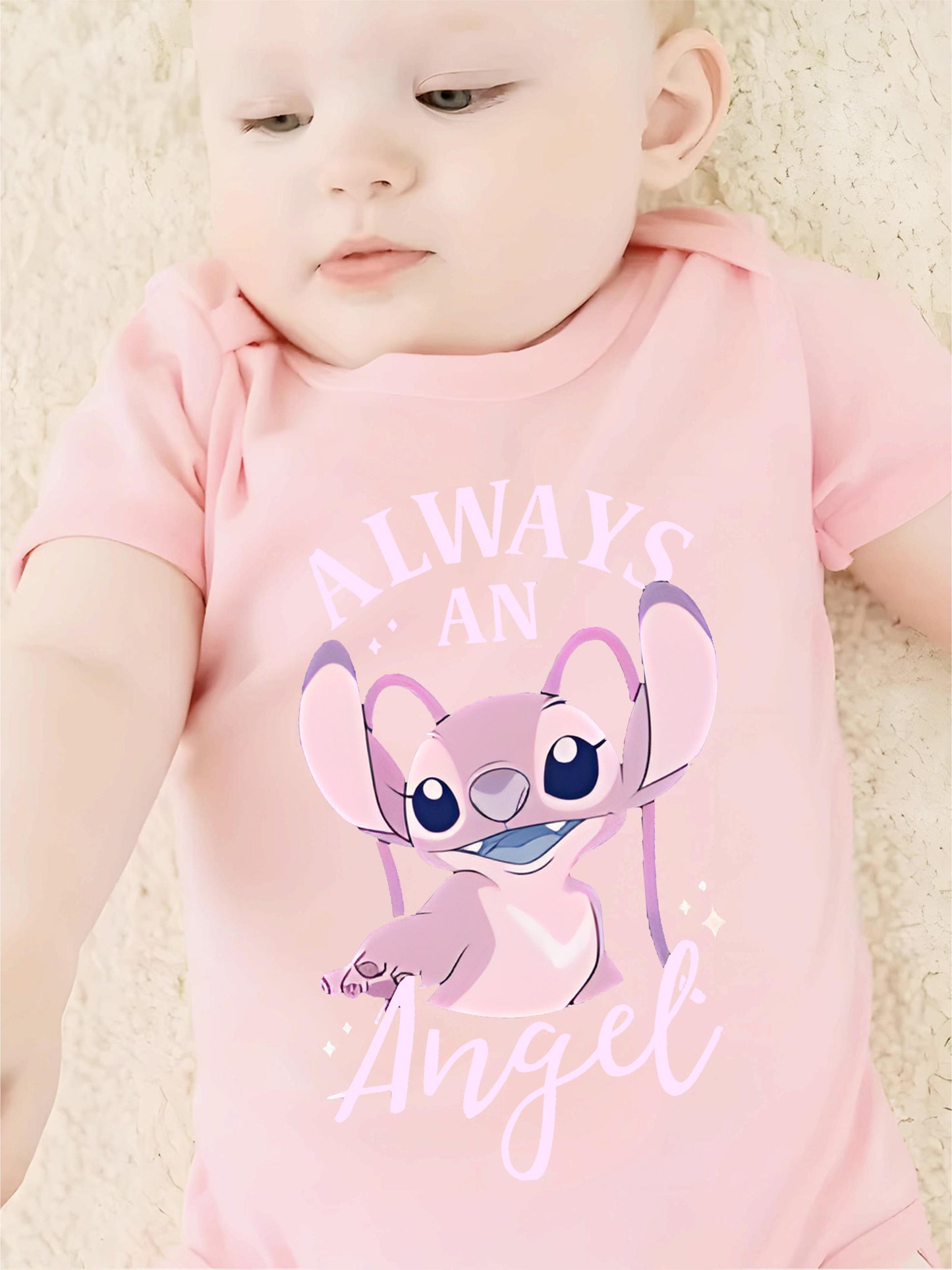 Disney Lilo And Stitch Always An Angel Baby Bodysuit Soft Cotton Summer Crawling Suit