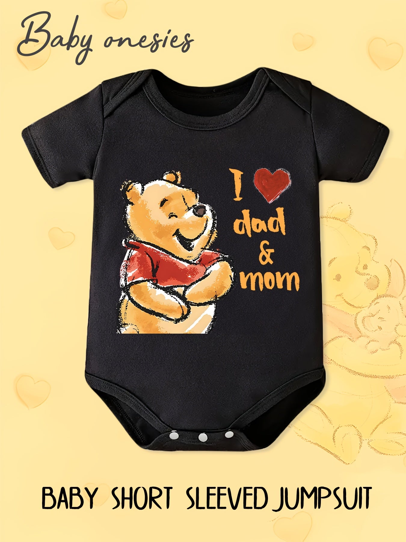 Infant Bodysuit I Love Dad and Mom Adorable Cartoon Bear Design Soft Cotton for Newborns