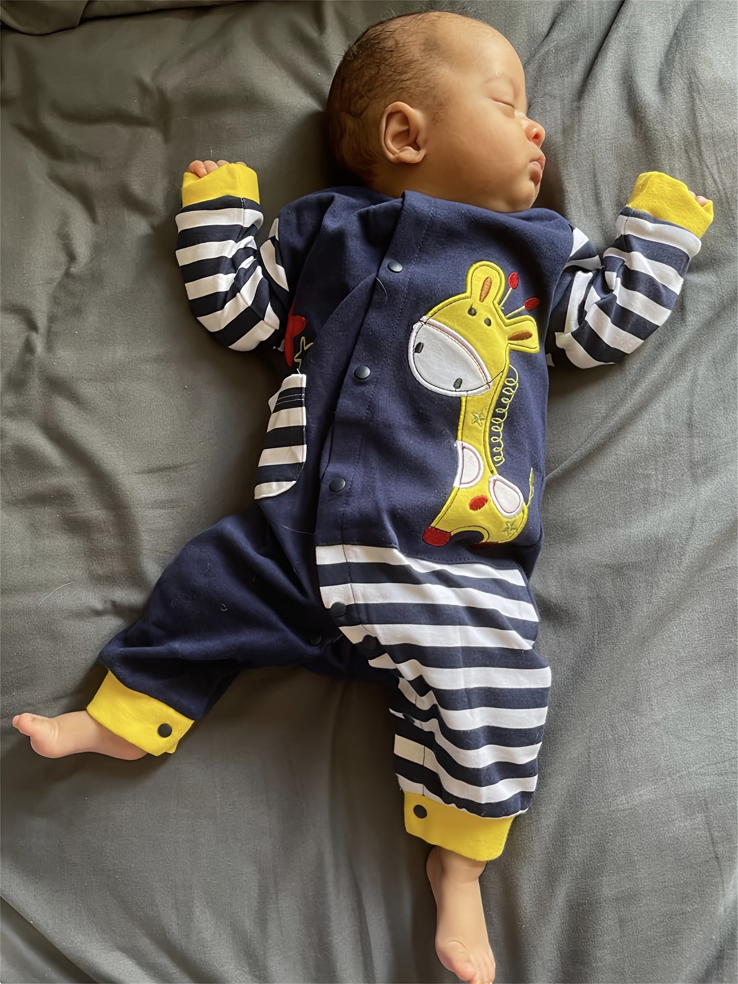 KuKitty Baby Boy Romper Infant Long Sleeve Giraffe Pattern Striped Jumpsuit, for Outdoor