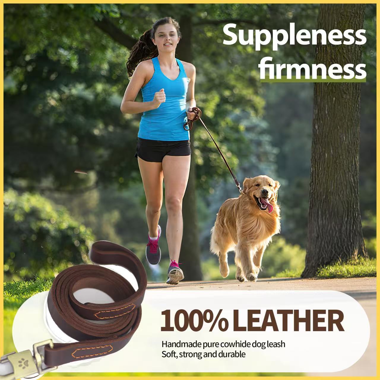 Leather Dog Leash 6FT * 3/4 "- A powerful heavy-duty training belt suitable for large, medium, and small dogs. The genuine leather Leash is soft and comfortable with a sturdy large lock, making it perfect for training and wal