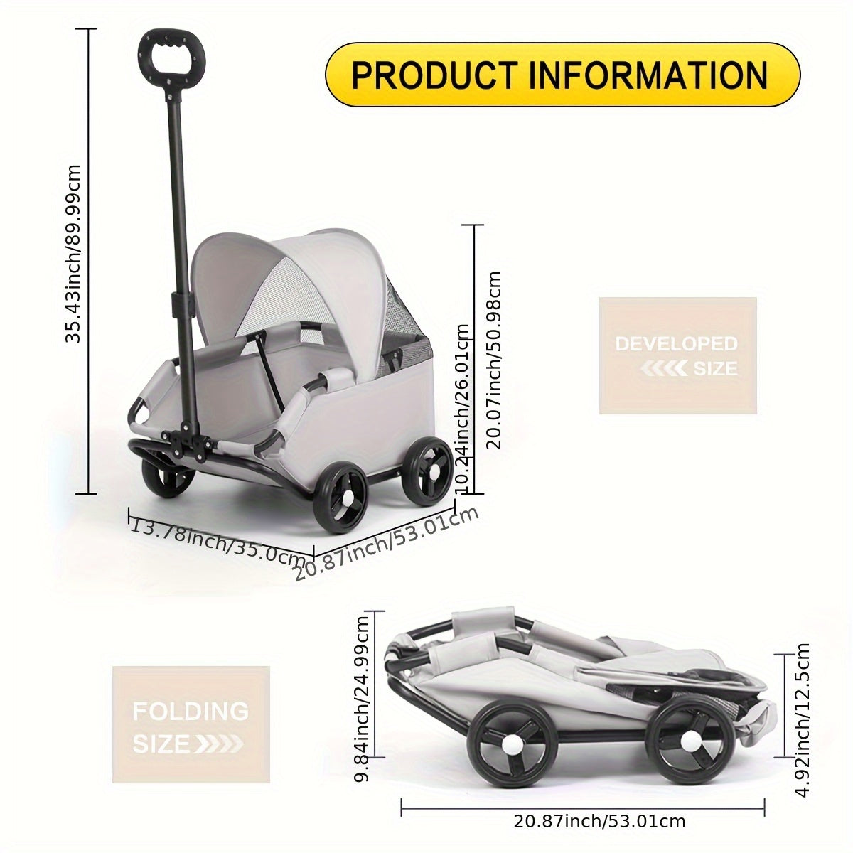 Heavy-Duty 4-Wheel Pet Stroller for Large Dogs, Small Pets, Cats - All-Season Foldable Carrier with Travel Water Bottle Holder, Removable Sunshade Canopy, Large Wheels for Rough Terrain - Durable Metal Frame & Oxford Fabric -