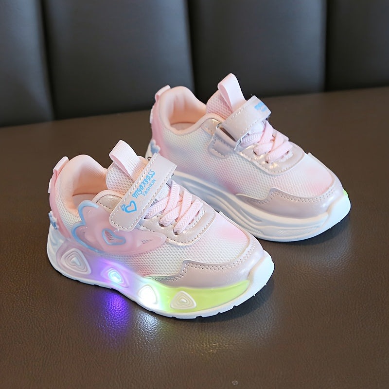 Summer Young Girls Sports Shoes with Luminous Belt Light Breathable Mesh Casual Style