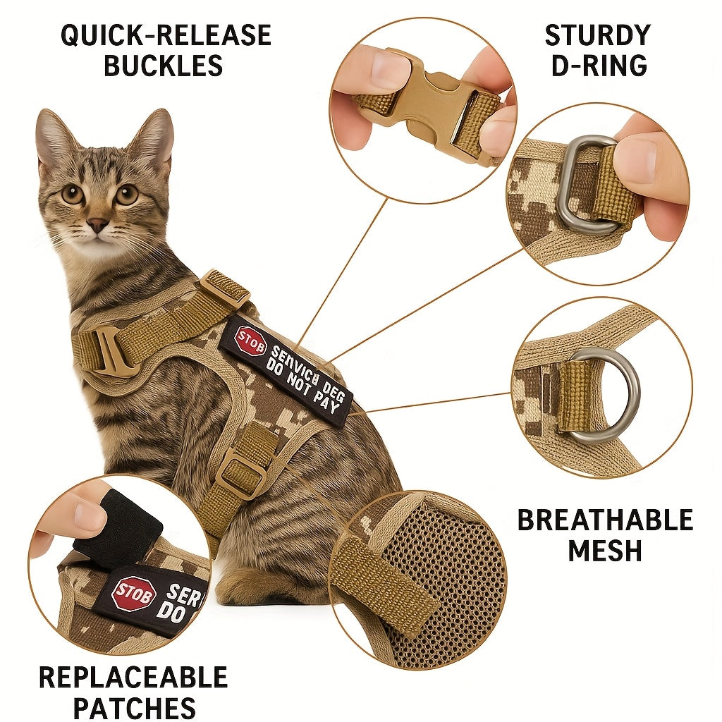 Tactical Pet Harness Vest for Cats and Small Dogs Adjustable Reflective Outdoor Safety Gear