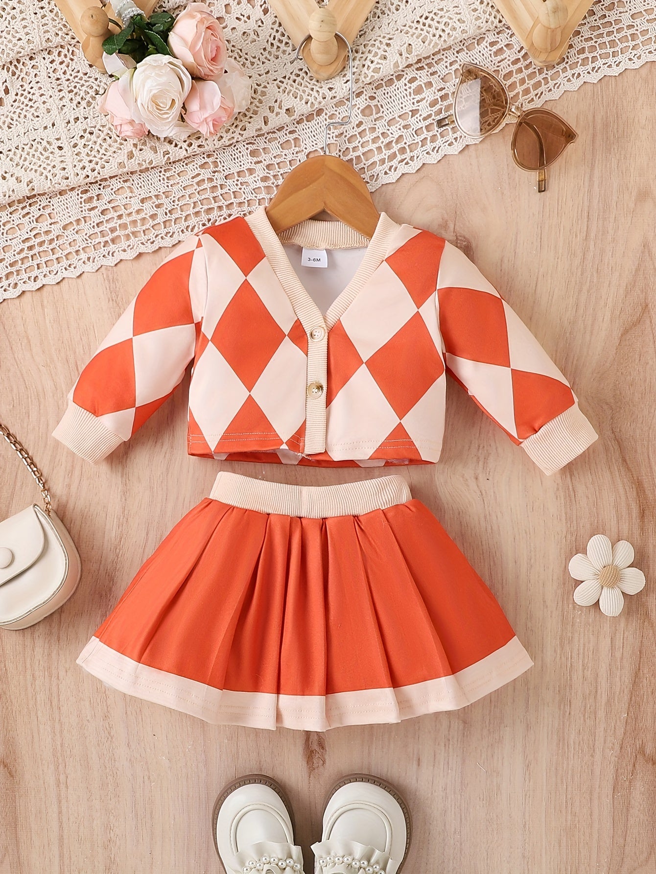 Autumn Winter Baby Girl Two-Piece Jacket and Pleated Skirt Set for Outdoor Fun