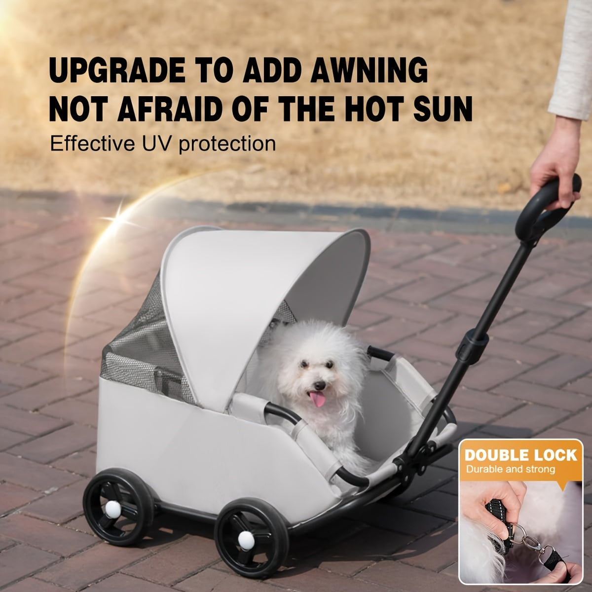 Heavy-Duty 4-Wheel Pet Stroller for Large Dogs, Small Pets, Cats - All-Season Foldable Carrier with Travel Water Bottle Holder, Removable Sunshade Canopy, Large Wheels for Rough Terrain - Durable Metal Frame & Oxford Fabric -
