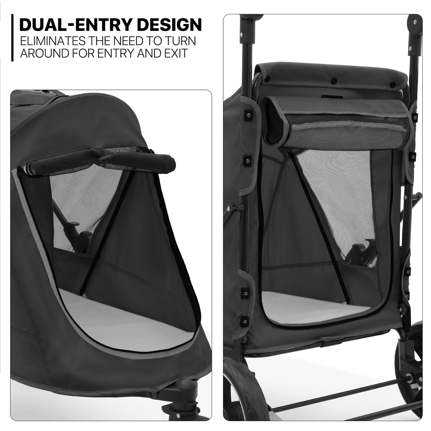 MoNiBloom Pet Stroller for Large Dogs or Multiple Dogs Cats with Adjustable Handle, 3-Wheels Dual Entry Portable Dog Carting Easy Folding Pet Wagon Double Dog Stroller