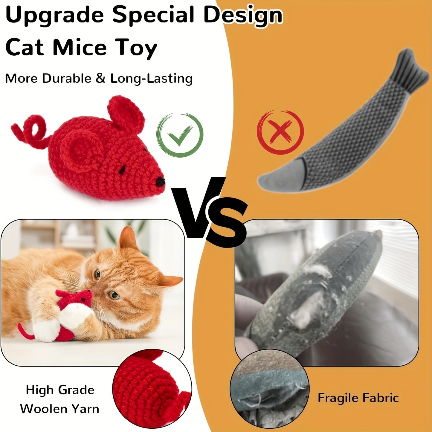 6pcs Hand-Crochet Cat Toys Mice Interactive Teething Toys for Kittens and Indoor Cats