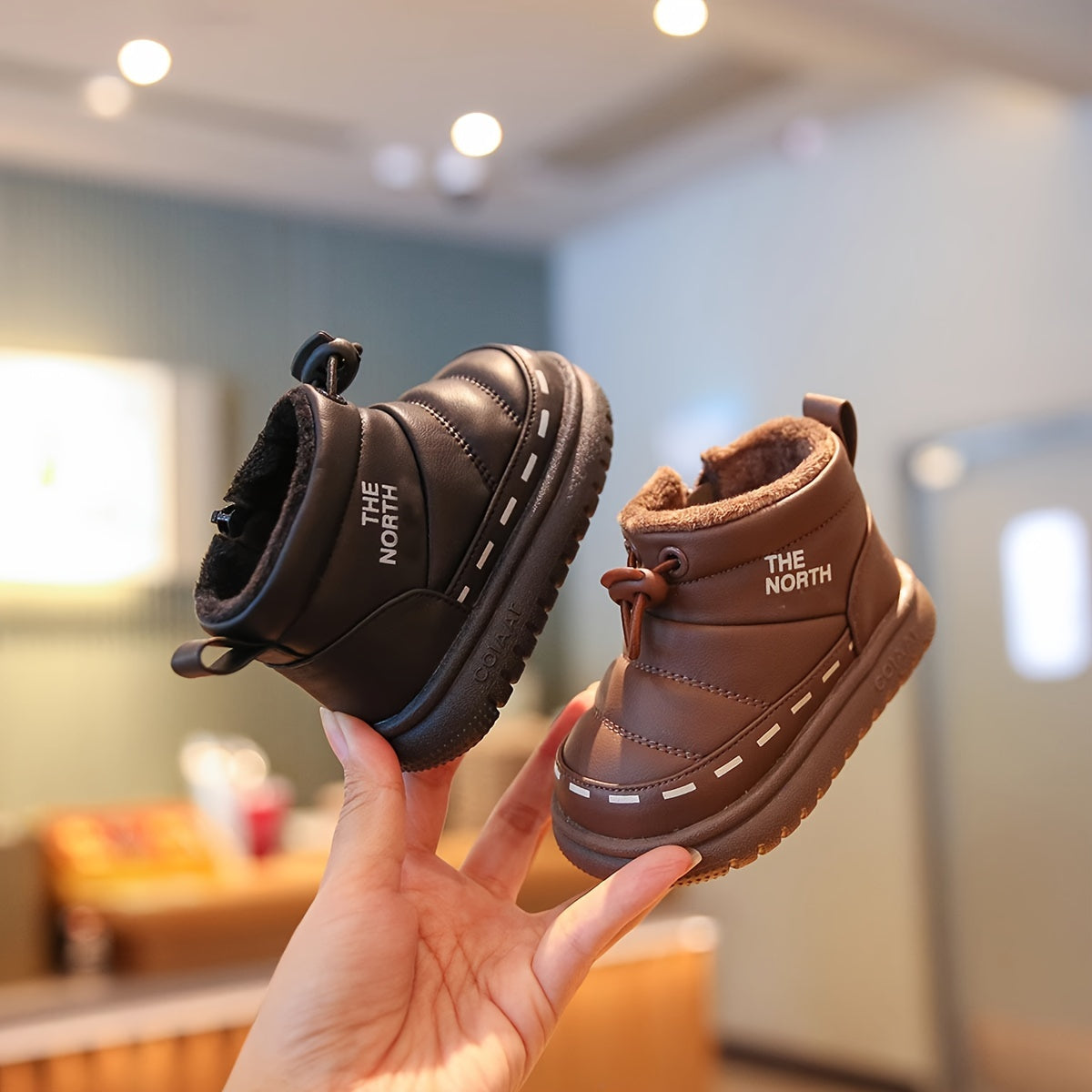 Vintage Preppy Casual Round Toe Zipper Low Top Fabric Upper Fabric Inner Fabric PVC Sole Casual Stripe Children'S Snow Boots for Baby Boys and Girls, with Fleece Lining