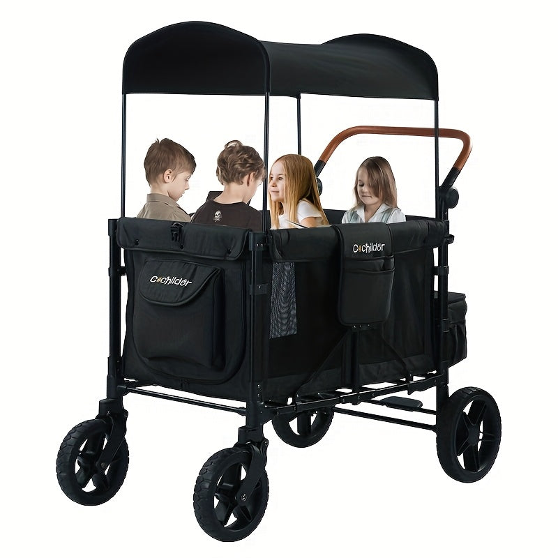 Cochildor Lightweight High Landscape Quadruplets Stroller (4 Seater), Collapsible Wagon Stroller with Seats, Adjustable Push Handle, And Removable UV Sun Canopy, Oversized Storage Basket, Baby Items Suitable for Shopping, Pic