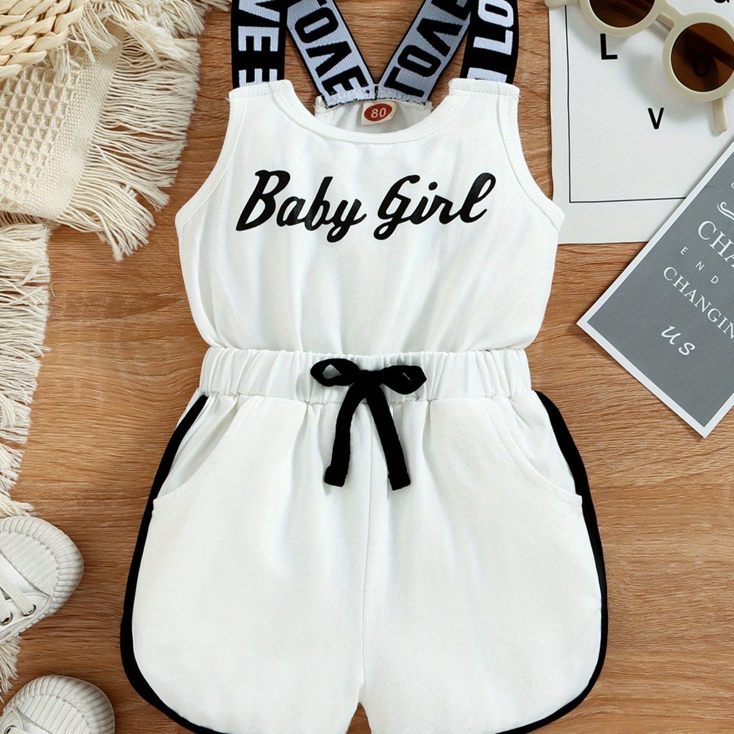 Toddler Baby Girls Summer Romper Sleeveless Crew Neck Letter Print One-Piece Jumpsuit