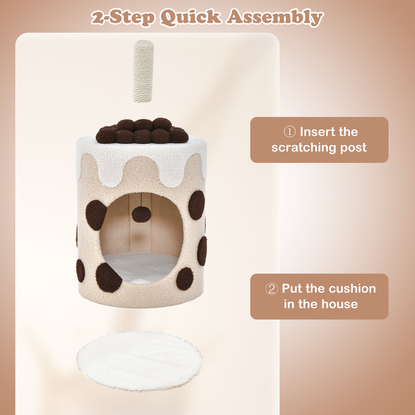 SAFSTAR Bubble Tea Cat Tree Tower with Scratching Post and Dangling Ball Toy for Cats