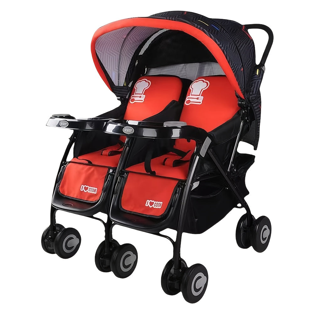 Lightweight Twins Baby Stroller Travel Friendly Ultra Comfort Folding Design Red