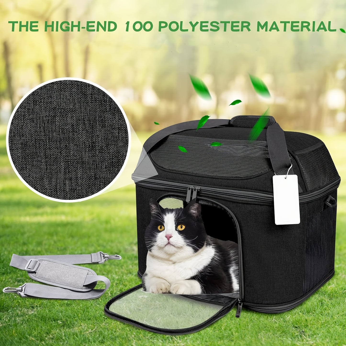 Large Cat Carrier for Two Cats Soft-Sided TSA Approved with Removable Plush Bed and Mesh Panels