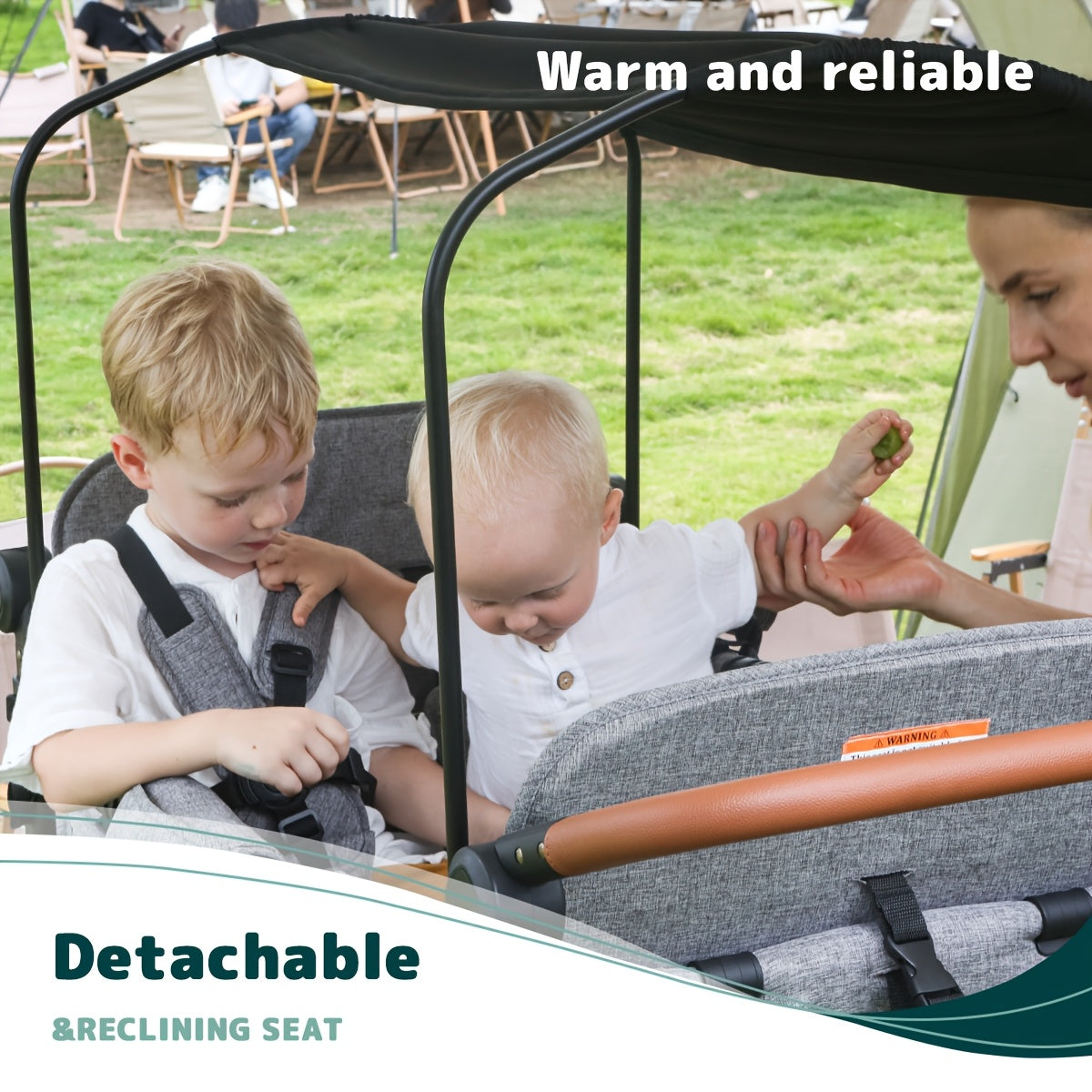 Versatile 4-in-1 Stroller Wagon with Adjustable Sun Canopy & 5-Point Harness - Perfect for Travel & Beach Outings, Suitable for Four Youngsters, Front-Facing Design, Durable Polyester Fabric, Gray/Black Color, Shock Absorptio