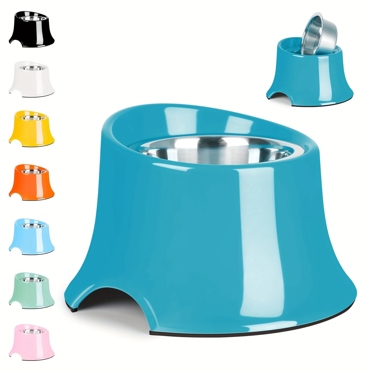 Elevated Tilted Dog Bowls with Non Slip Stainless Steel and Detachable Melamine Stand