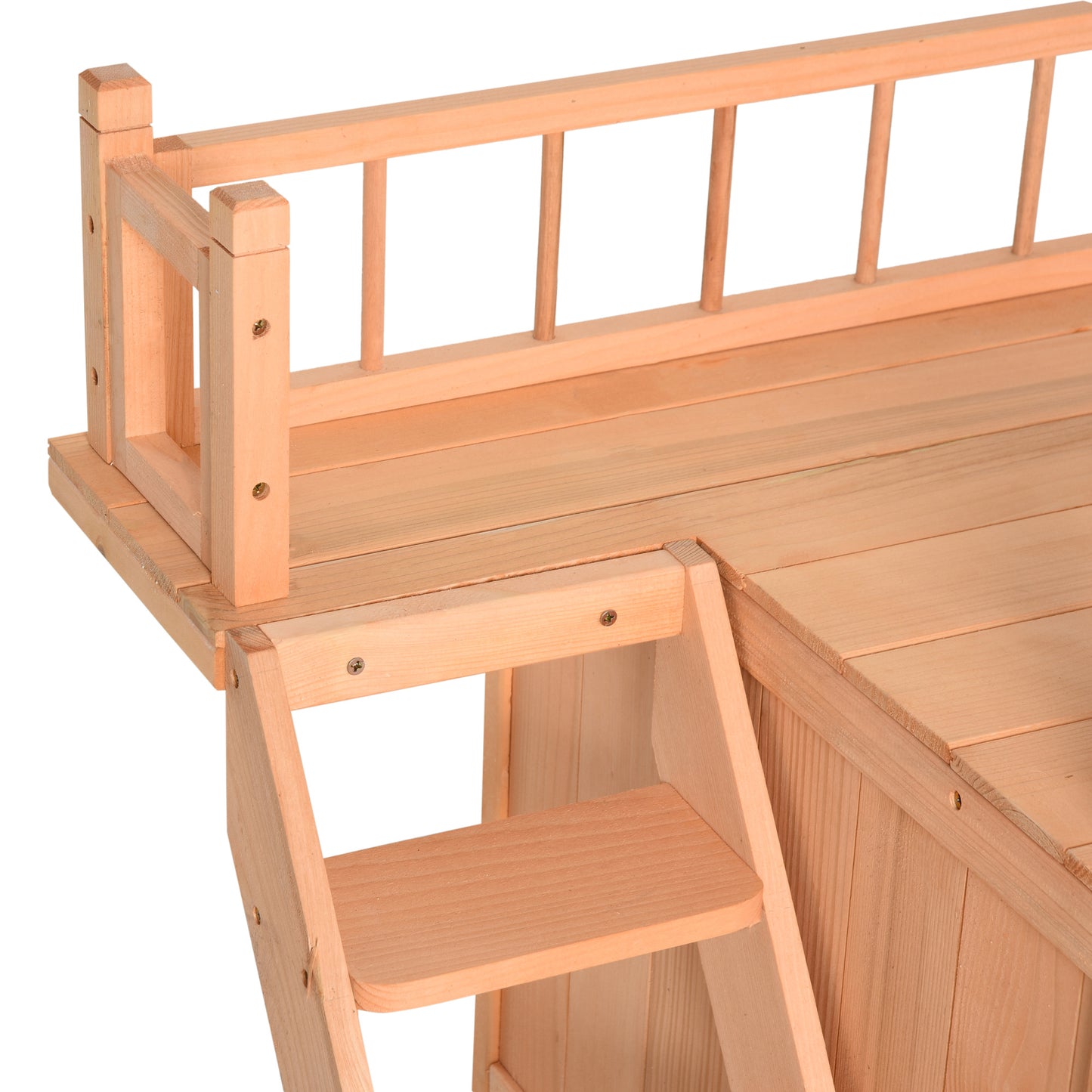 PawHut 2-Level Wooden Cat House Outdoor Dog Shelter with Lockable Door and Balcony