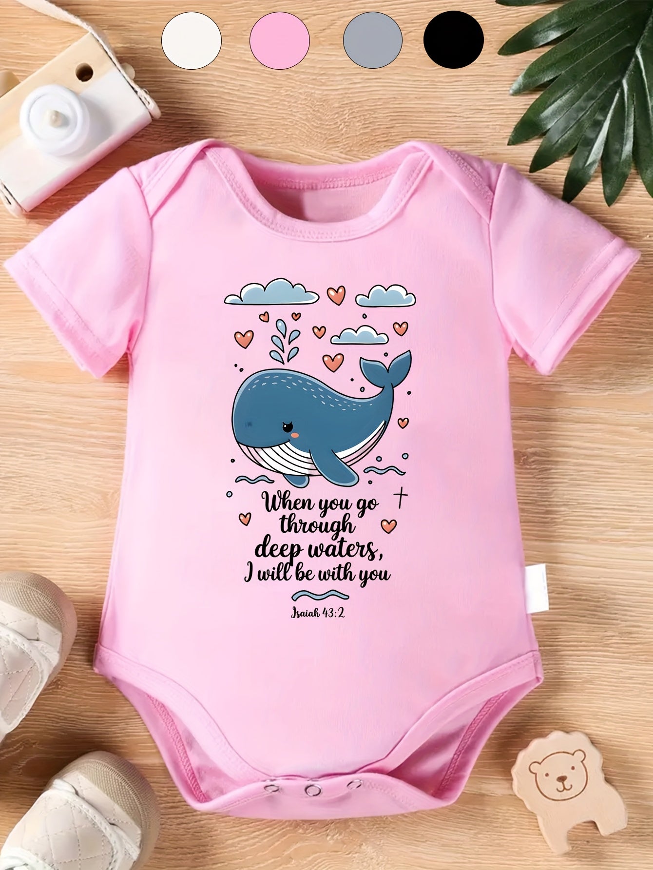 Inspirational Baby Onesie with Whale Design Isaiah 41:10 for Boys and Girls 0-12 Months