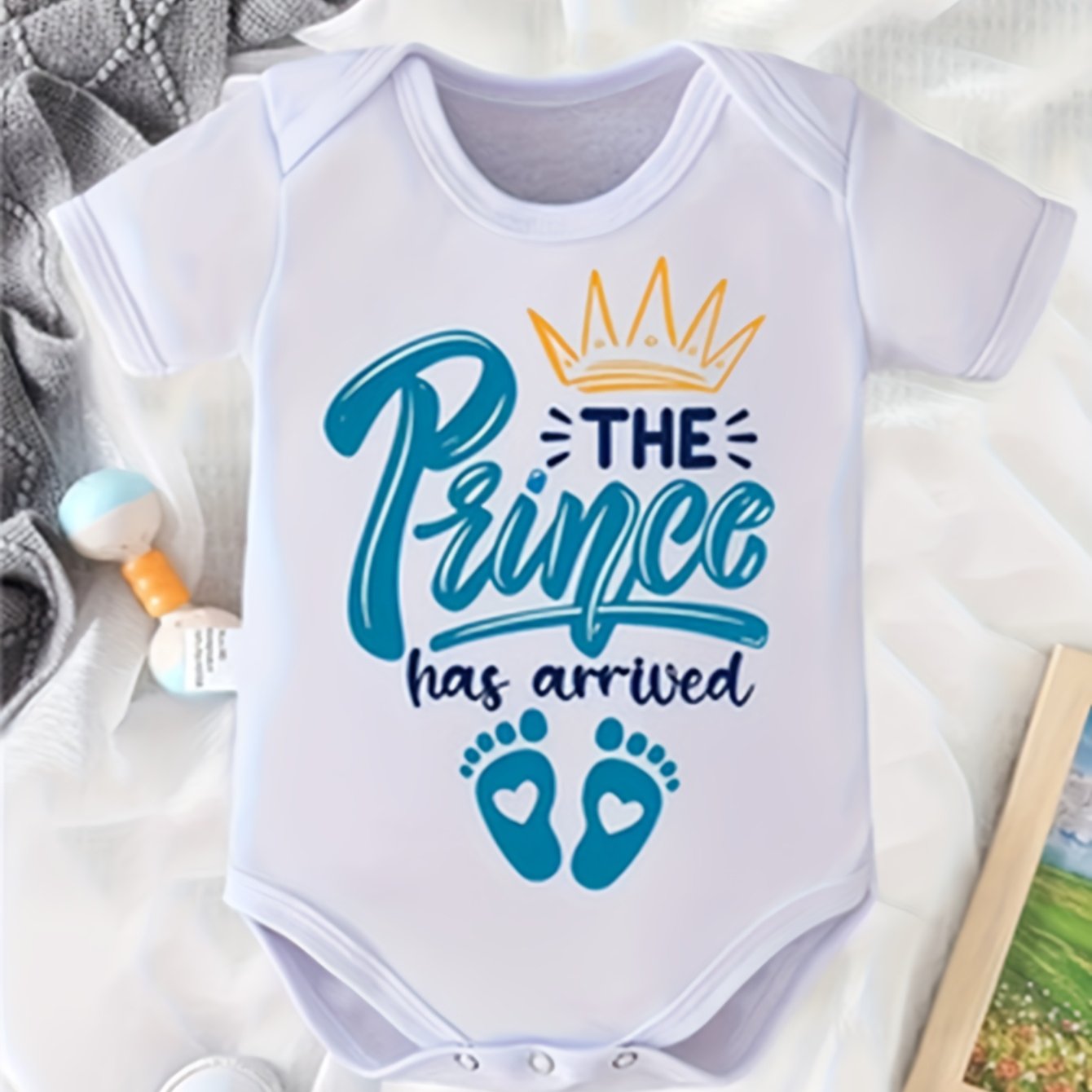 The Prince Has Arrived Cute Letter Print Baby Onesie Soft Cotton Short Sleeve Summer Fun