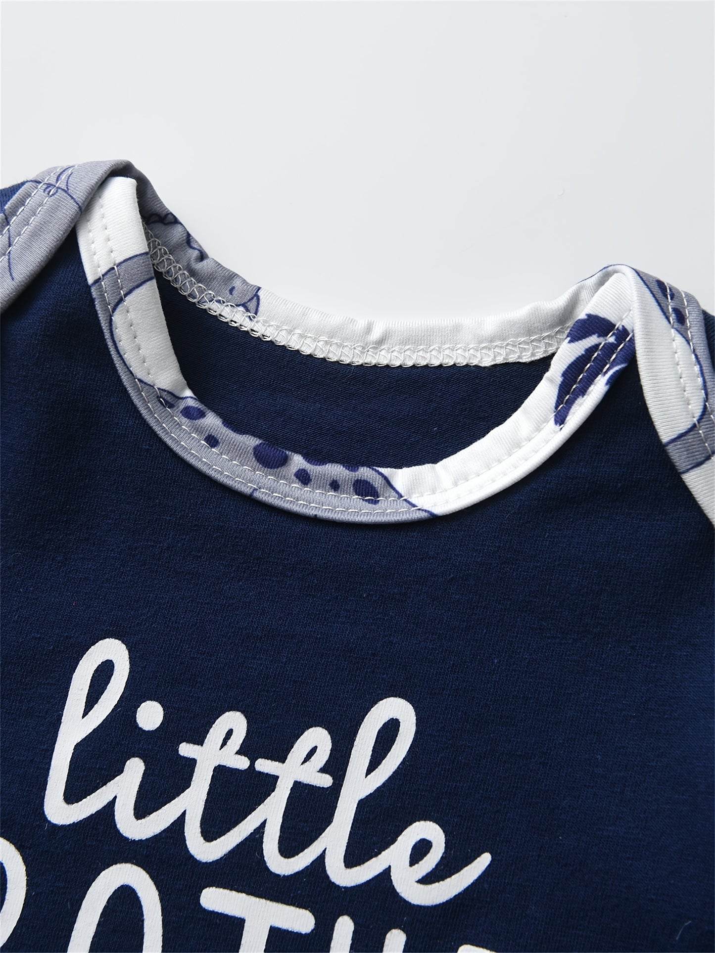 [3pcs KuKitty Outfit] KuKitty 3pcs Newborn Baby Boy Long Sleeve Outfit Set | Little Brother Print Tops Dinosaur Pattern Pants With Hat | for Outdoor Infant Boys