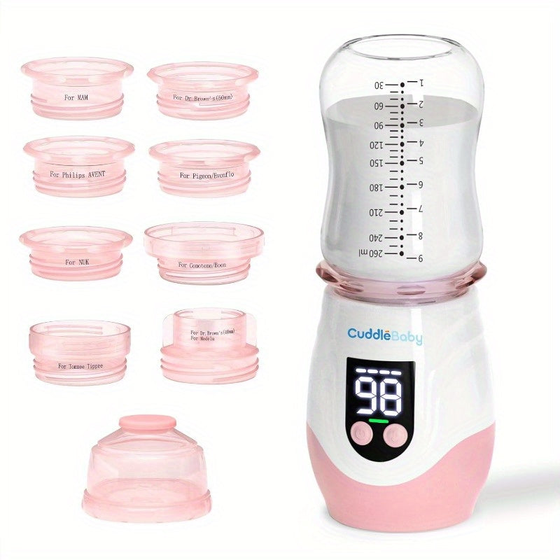 CuddleyBaby Portable Cordless Baby Bottle Warmer with 8 Adapters and 5 Temperature Settings