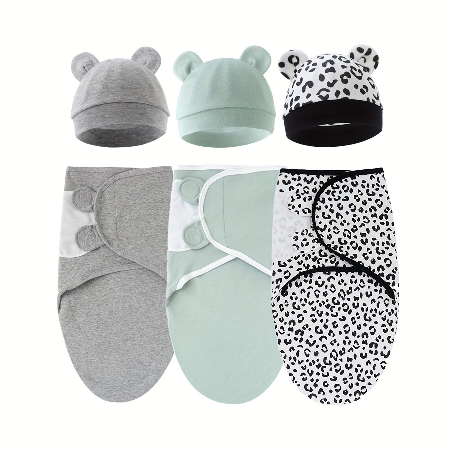 3 Sets Of Newborn Swaddle Blankets And Hats For 0-6 Months Boys And Girls, Newborn Anti-Shock Swaddle Design, Newborn Gift.