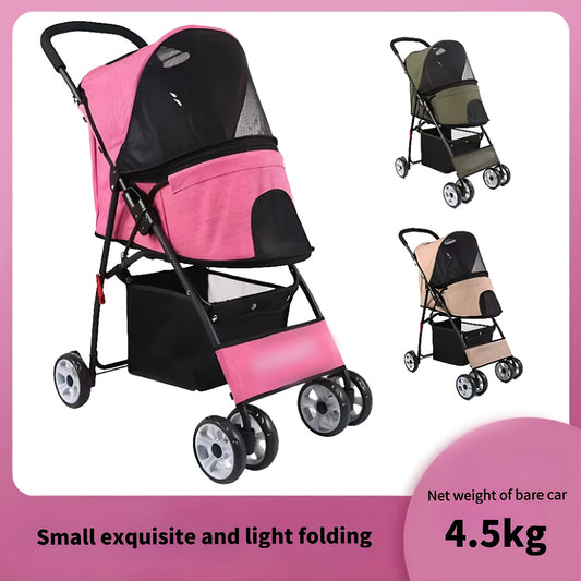 Foldable 4-wheel Pet Transport Cart with Large Storage Basket, Suitable for Small And Medium-sized Dogs And Cats to Go Out with Folding Carts, Shopping And Camping Carts, All Terrain Outdoor Portable Carts