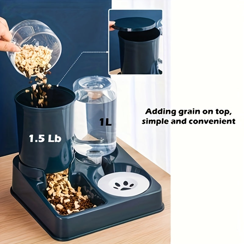 Automatic Cat Feeding And Water Dispenser Set 2-in-1 Gravity Feeder For Indoor Cats