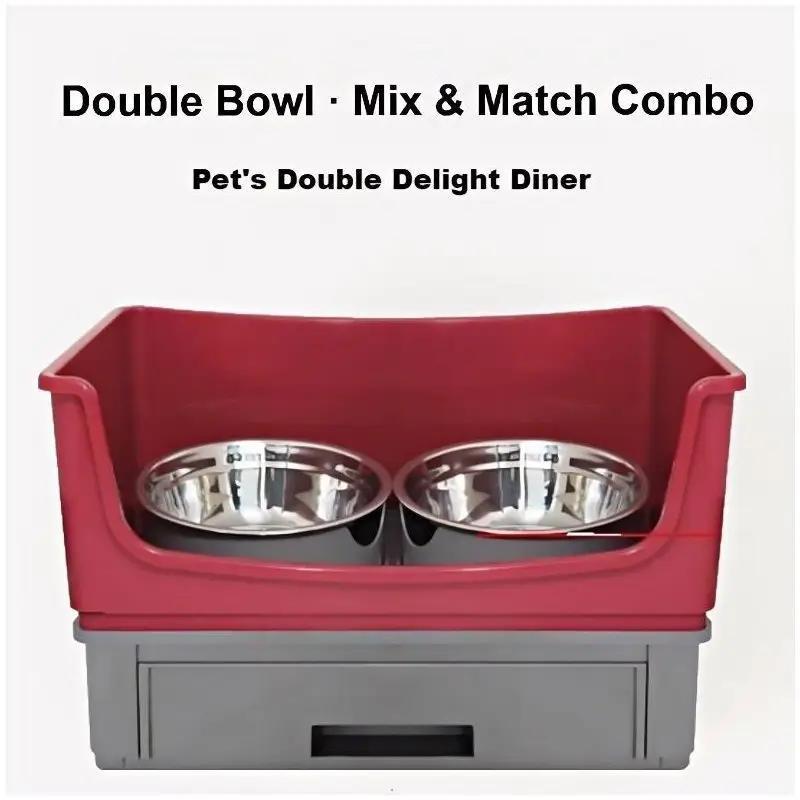 Elevated Dog Bowl Stand Set with Stainless Steel Bowls and Mess Proof Design in Grey