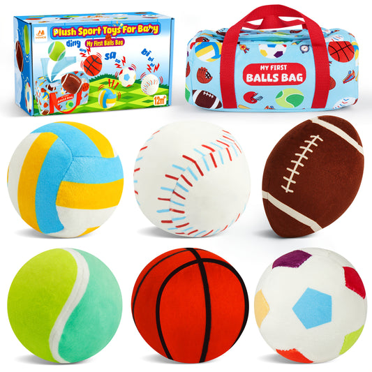 Vanmor Sensory Sports Balls For Toddlers With Travel Bag Plush Rattles And Crinkle Toy