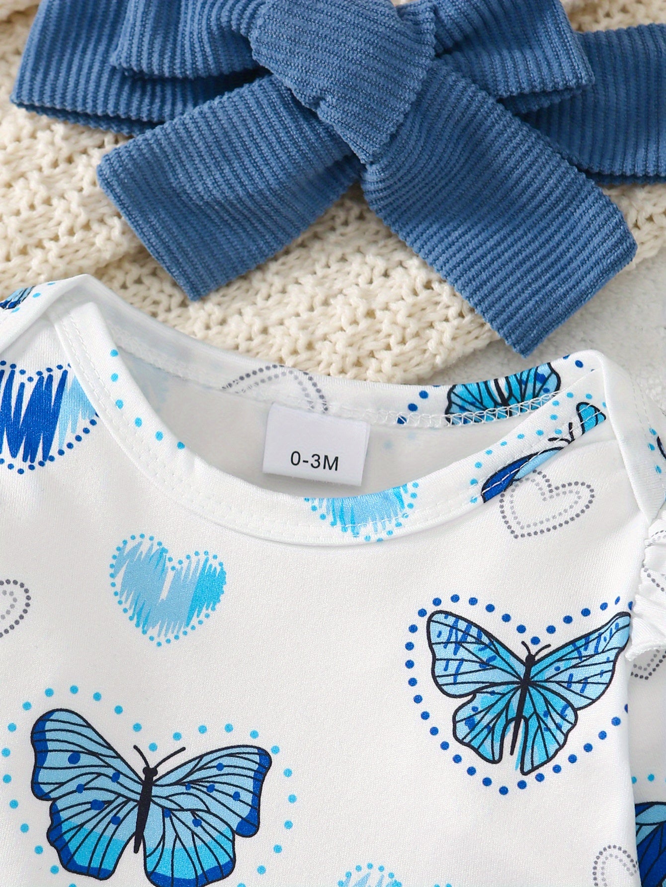 Three Piece Baby Girl Butterfly Print Set With Pants