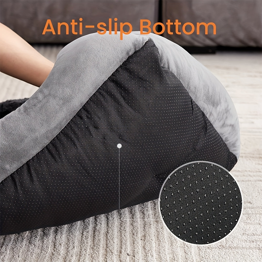 Cozy Khaki Plush Dog Bed with Non Slip Bottom Machine Washable Breathable Design