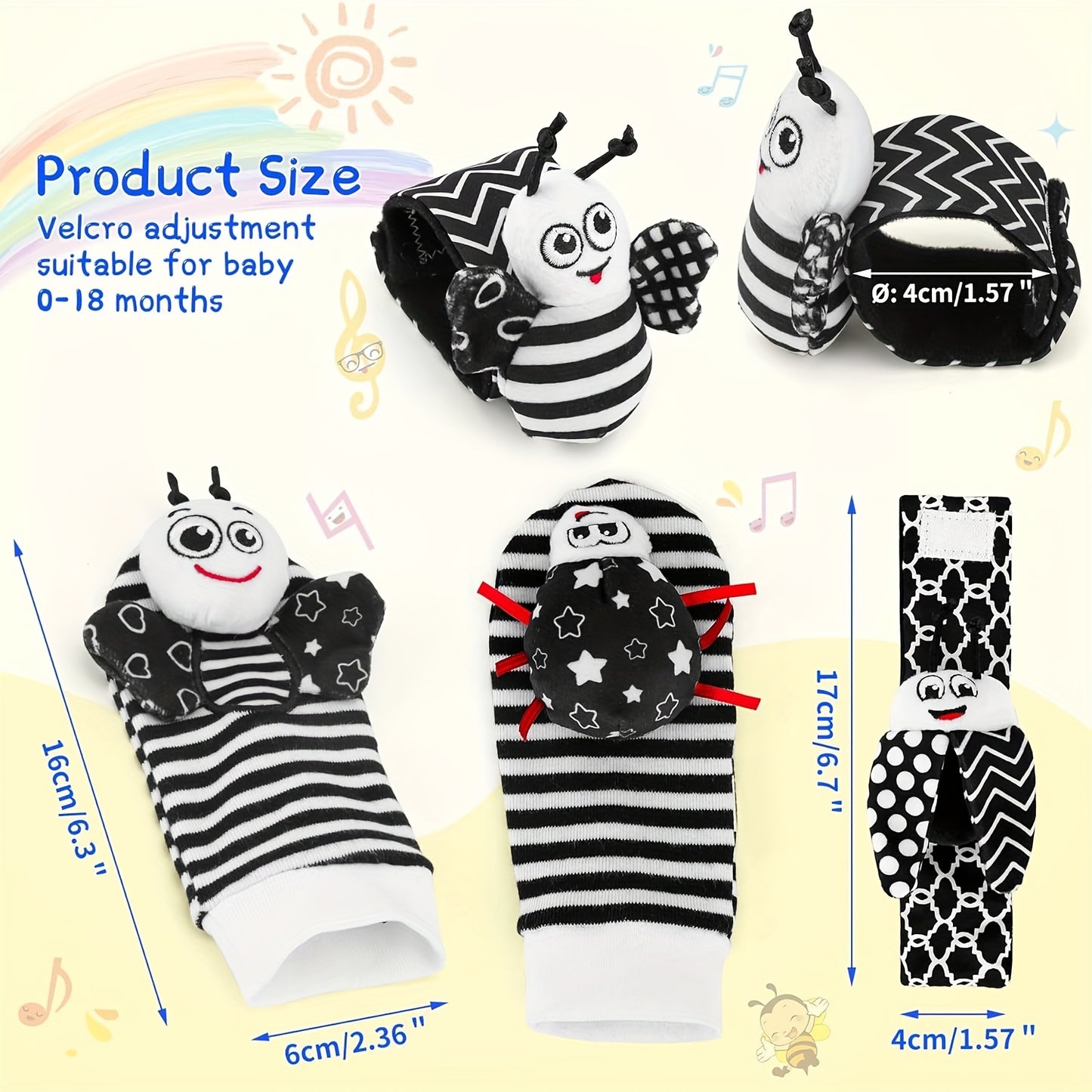 5pcs Infant Baby Musical Stuffed Animal Toys with Rattle and Multi-Sensory Textures