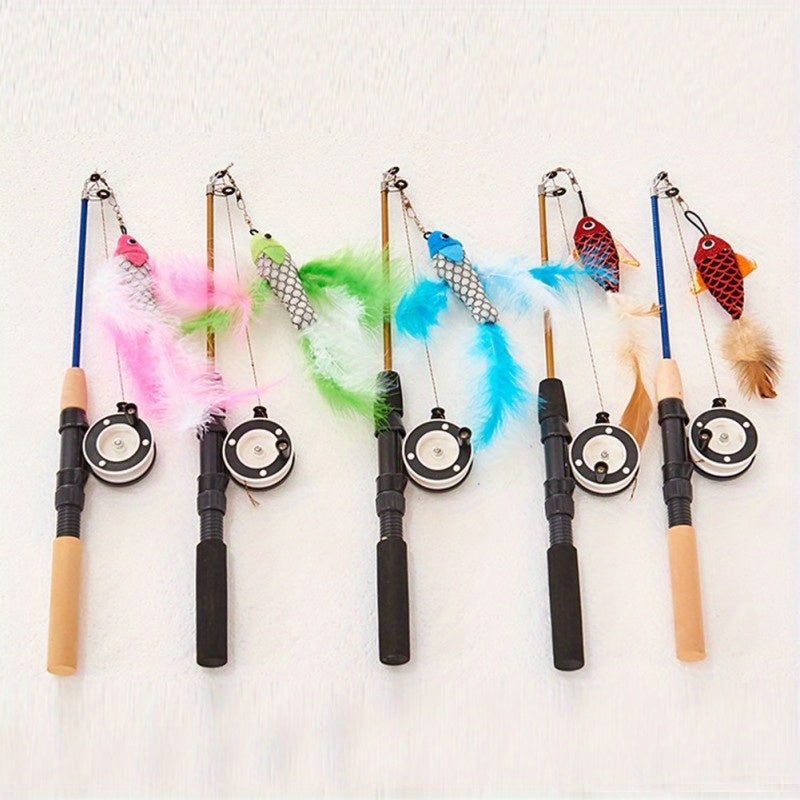 2pcs Retractable Cat Toy Fishing Rod with Feathers Telescoping Design for Interactive Play