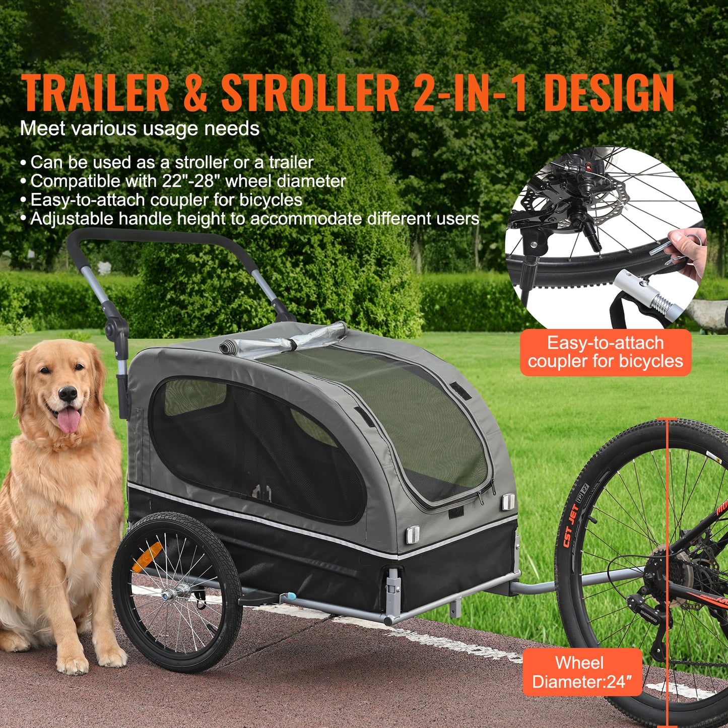 VEVOR 2in1 Dog Bike Trailer And Jogging Stroller For Pets
