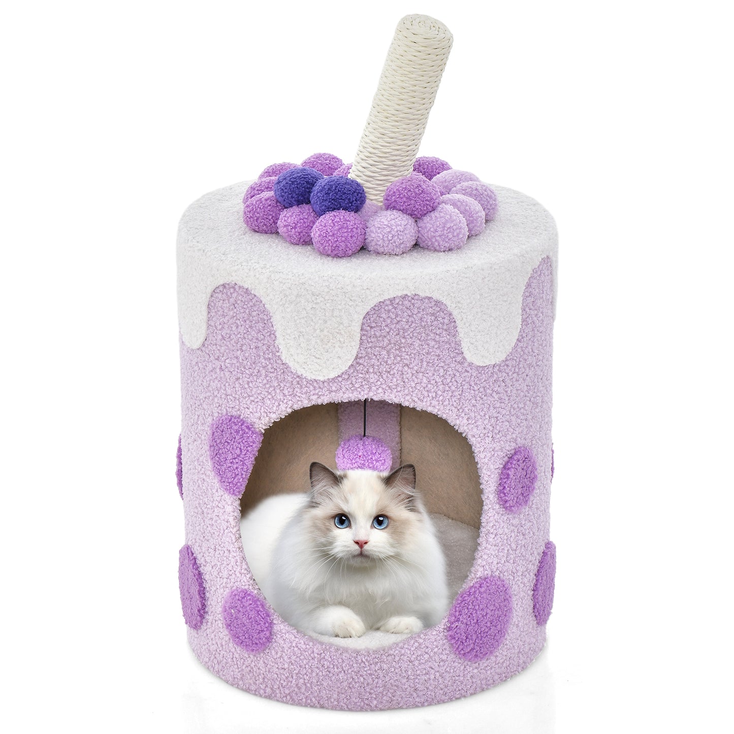 SAFSTAR Bubble Tea Cat Tree Tower with Scratching Post and Dangling Ball Toy for Cats