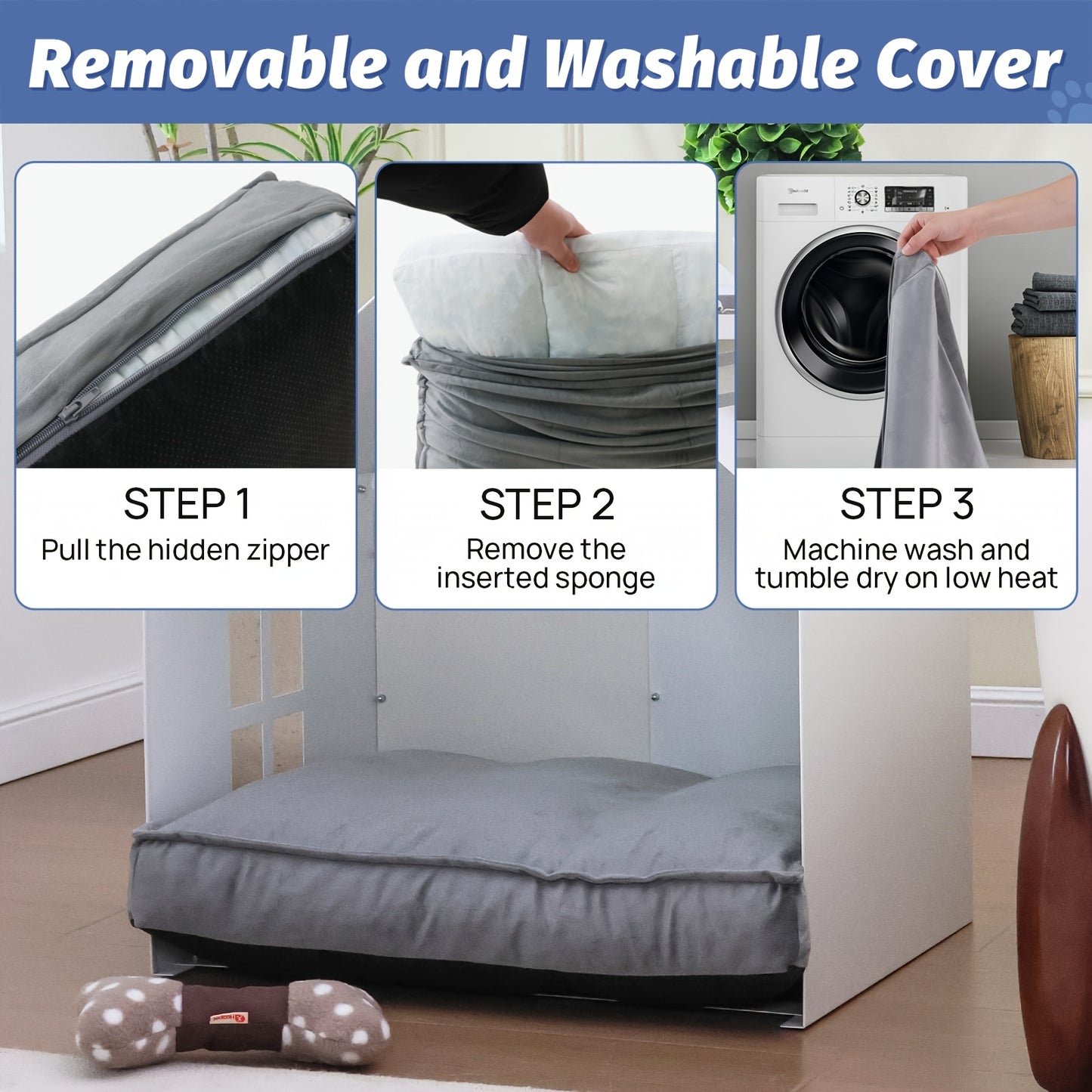 Modern White and Gray Metal Dog House with Waterproof Cushion Stylish Easy Clean Pet Bed