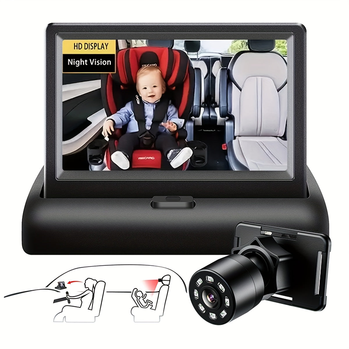 4.3 Inch HD Baby Car Mirror Camera Monitor for Safe Rear Seat Viewing and Easy Installation