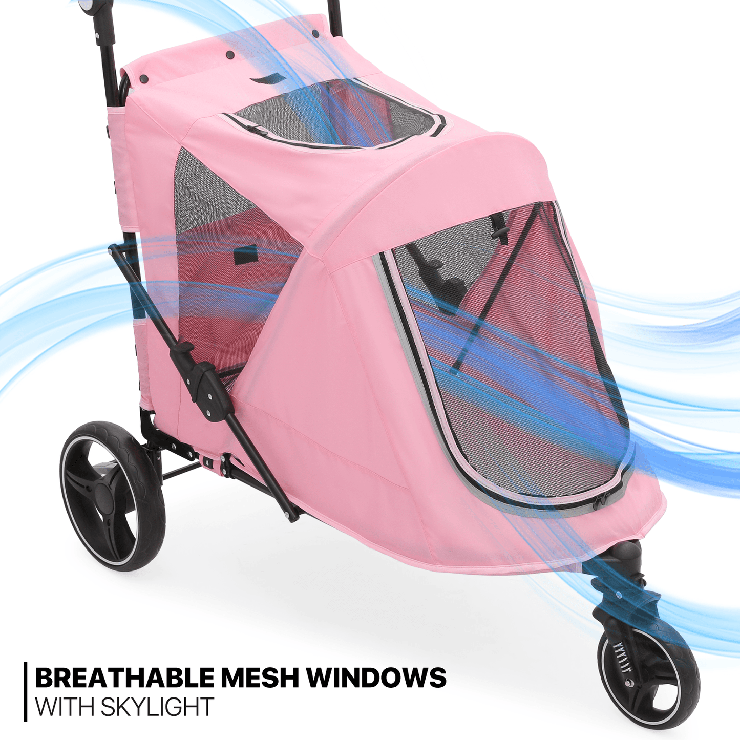 MoNiBloom Pet Stroller for Large Dogs or Multiple Dogs Cats with Adjustable Handle, 3-Wheels Dual Entry Portable Dog Carting Easy Folding Pet Wagon Double Dog Stroller