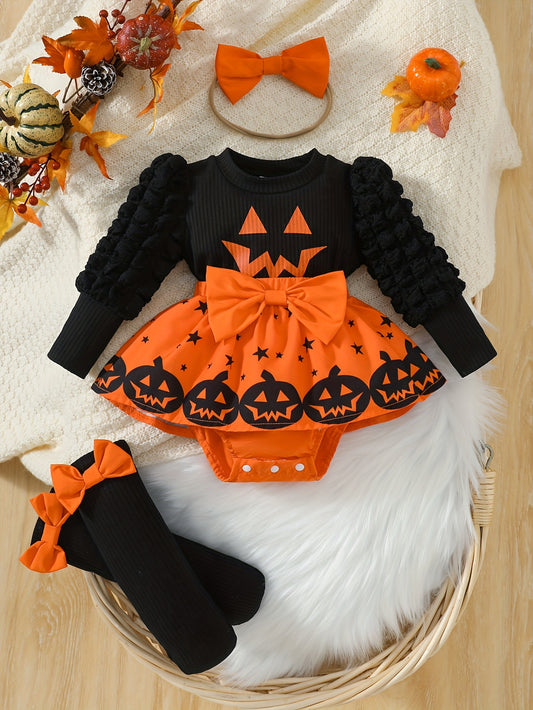 Halloween Baby Girl 3 Piece Bow Tie Dress And Pantyhose