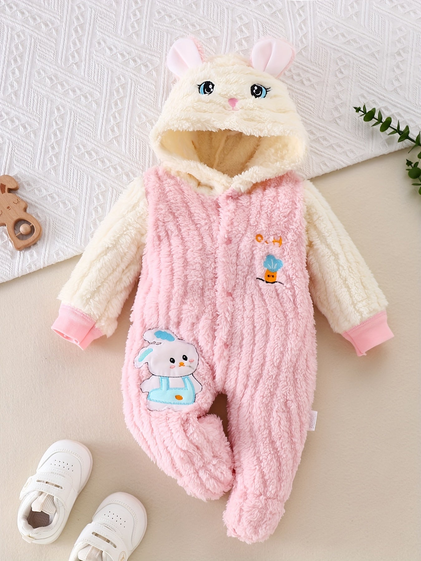 Baby Girl Winter Onesie Warm Pink Bunny Suit With Foot Pockets 0 To 9 Months Machine Washable