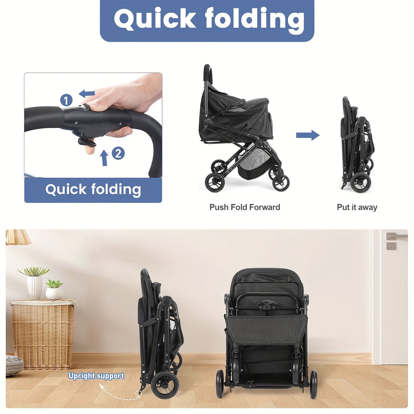 Pet Stroller 4 Wheels Dog Cat Stroller, Pet Folding Stroller, Foldable Dog Cat Cage Jogger Stroller Holder With Shock Absorption,, Breathable And Visible Mesh For Medium/Large Small Dogs Cats