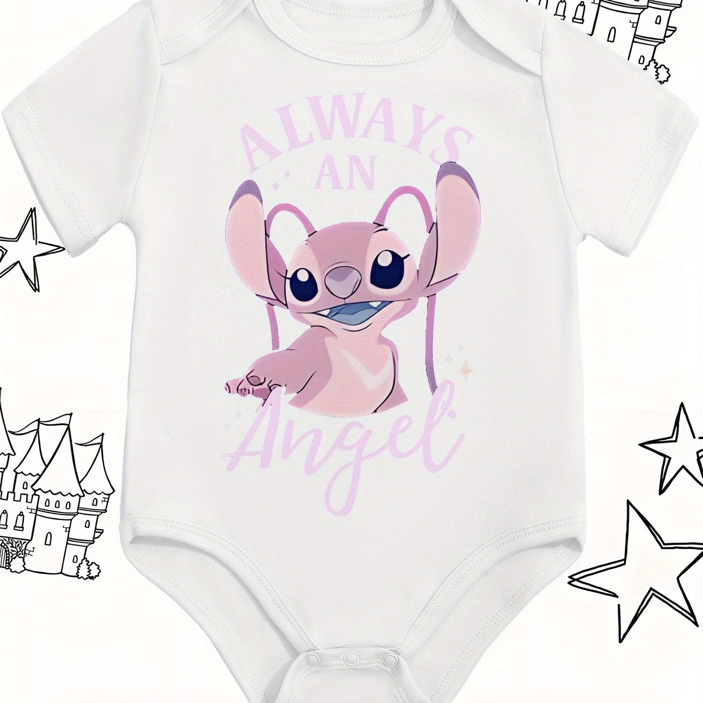 Disney Lilo And Stitch Always An Angel Baby Bodysuit Soft Cotton Summer Crawling Suit