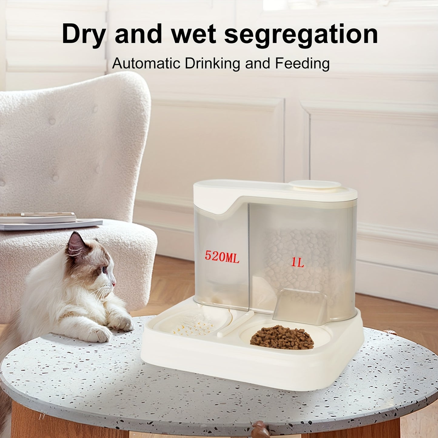 Automatic Cat Feeder And Water Dispenser Set Non Electric With Reusable Filter 1.0 Gal Capacity