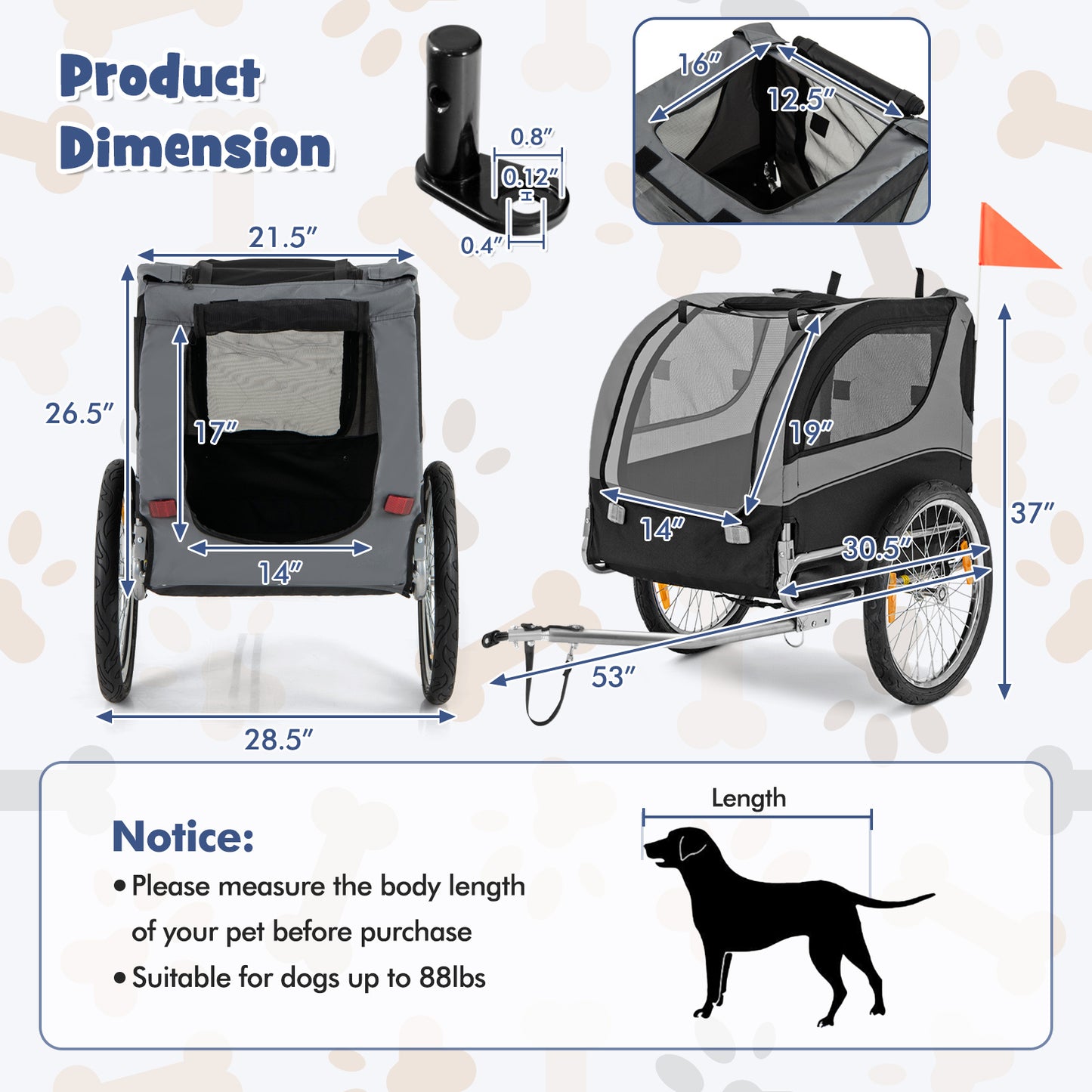 Lifezeal Pet Dog Bike Trailer 88 Lb Capacity 20 Inch Wheels