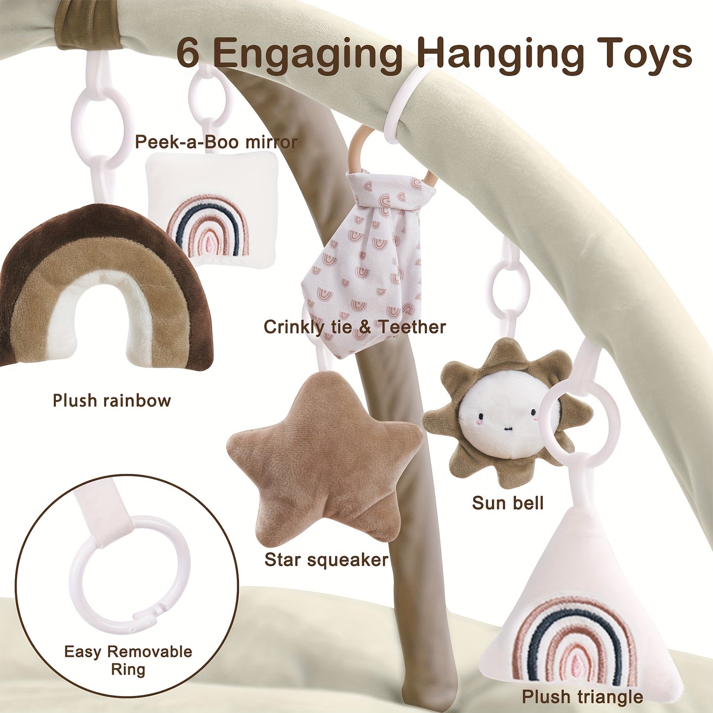 5 In 1 Plush Baby Play Gym With Tummy Time Mat And 6 Toys Ball Pit For Development