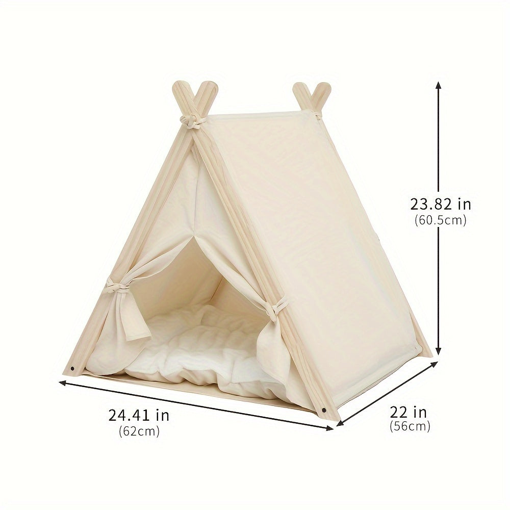 Solid Wood Frame Portable Pet Tent Kennel for Cats and Small Dogs with Comfort Cushion