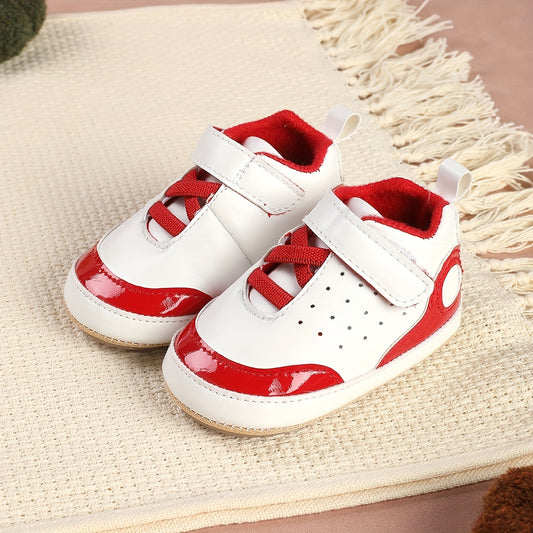 Baby Toddler Shoes 0-12 Months Non Slip Closure Breathable White Color Block Sneakers