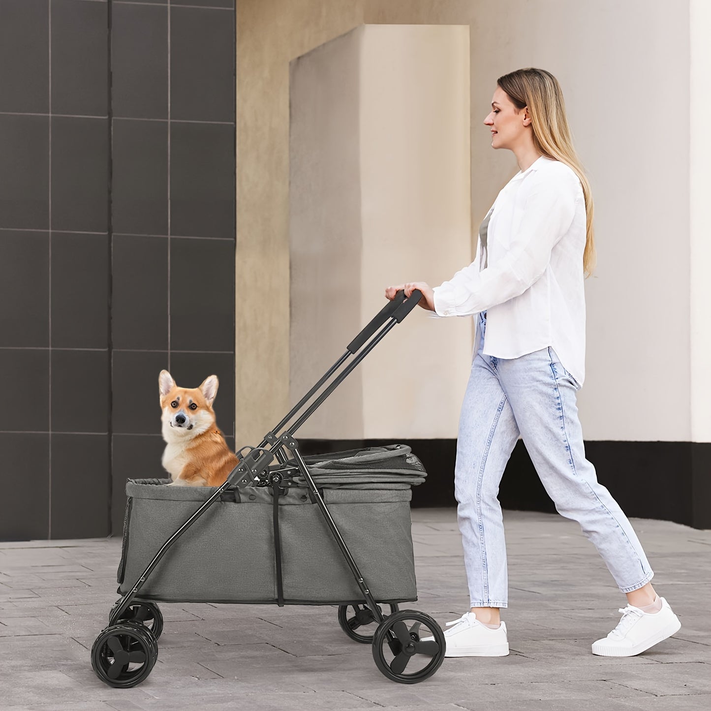 Suitable For Pets Up And Down From The Ground Lower Rectangular Pet Car, Cat And Dog Cart, Convenient Travel, Sleep At Ease Multi-functional Storage Car, Large Capacity, Black Gray Powder Coffee Blue Green Dark Green Optional